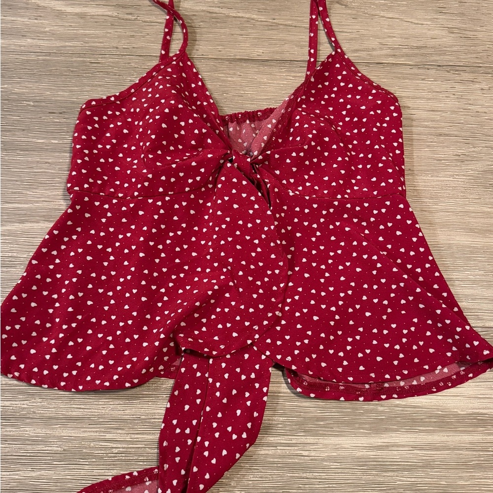 Red Tie Front Sleeveless Camisole with Asymmetrical Style